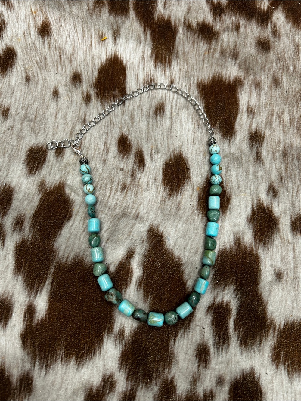 Turquoise stone choker style adjustable necklace - handmade brand new real